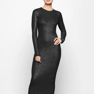SKIMS Soft Lounge Shimmer Long Sleeve Maxi Dress S Black